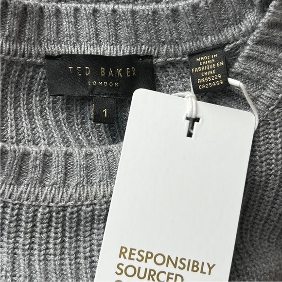 NWT TED BAKER Wool Blend Rib Knit Fringe Trim Long Sleeve Cocoon Sweater Dress 4 - Picture 10 of 13